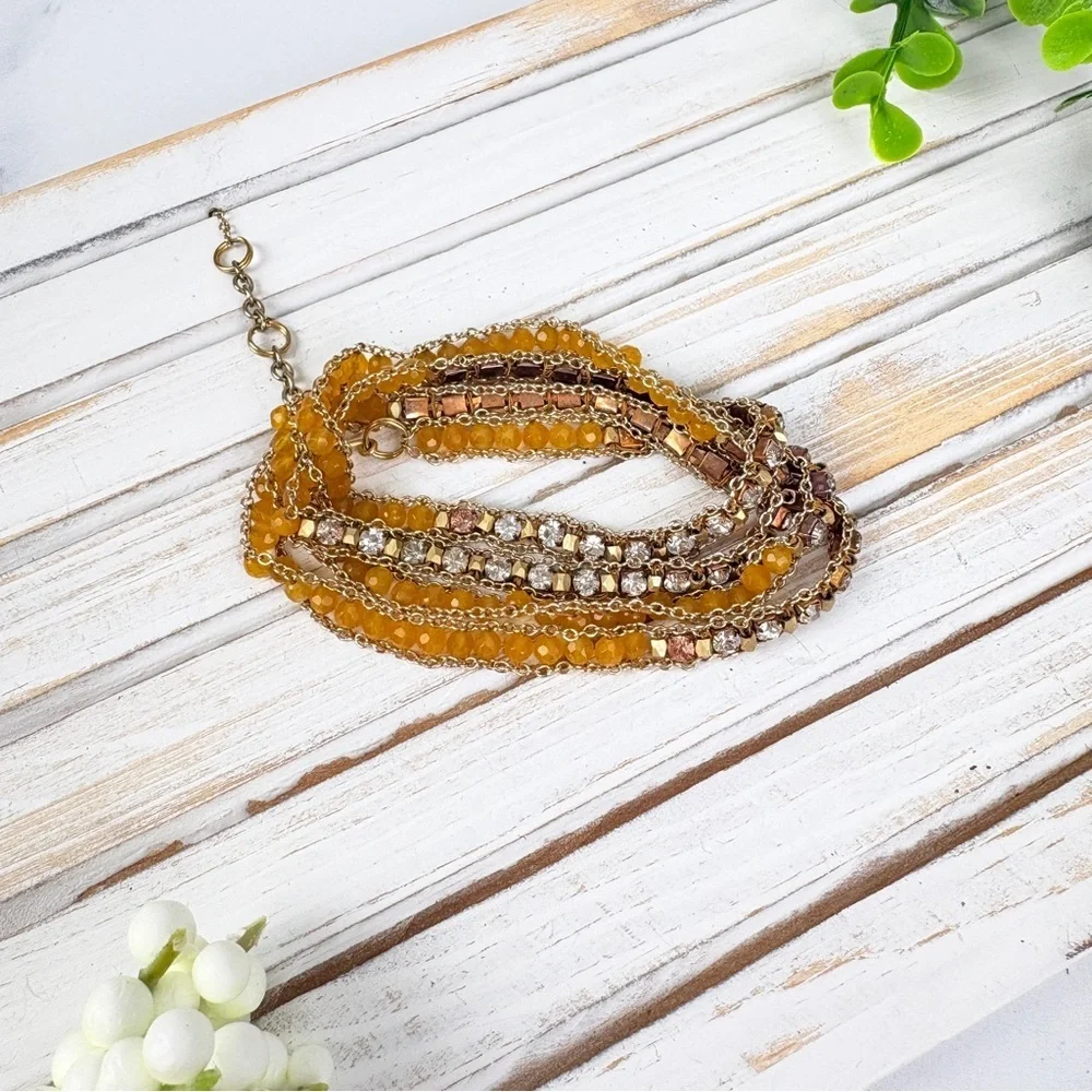 Elegant Gold and Yellow Beaded Wrap Bracelet